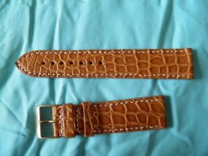 【送料無料】腕時計　ブレスレットクロコダイルマロンクチュールブランシュトップクアリ20 mm bracelet crocodile veritable marron miel couture blanche top qualite