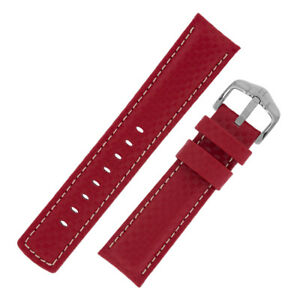 【貨物輸送無料】ウオッチ カーボンエンボスレザーゴムウォッチストラップhirsch carbon embossed leather amp; rubber water resistant watch strap インチ red