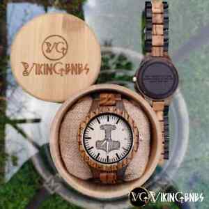 【送料無料】腕時計　トールズハンマーミジョルニールハンドメイドバイキングthors hammer mjolnir handmade viking wooden watch