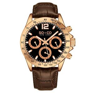 【送料無料】腕時計　メンズクォーツゴールドウォッチブラウンレザーストラップsoamp;co ny mens quartz gold watch, brown leather strap 5001l2｜hokushin