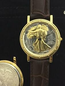 【送料無料】腕時計 ウォーキングリバティハーフドルウォッチレザーストラップgenuine walking liberty half dollar watch with genuine leather strap