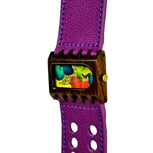 【送料無料】腕時計　ウォッチミストゥラハンドメイドフェロデザインパープルレザーマルチカラーフラワーwooden watch mistura handmade ferro design purlple leather multicolor flowers
