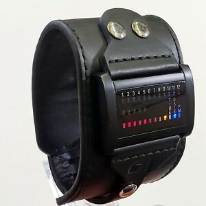 【送料無料】腕時計　レアユニークバイナリーウォッチイビサライドライトスクラッチレザーrare,unique mens binary watch 01 theone ibiza ride iii light scratchleather