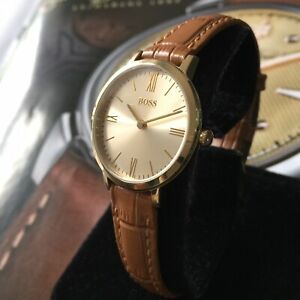 【送料無料】腕時計 レディースヒューゴボスデザイナーウォッチゴールドスチールブラウンレザーladies hugo boss designer watch jillian 1502394 gold steel brown leather genuine|hokushin