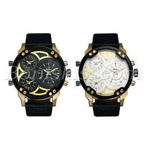 【送料無料】腕時計 メンズスポーツタイムゾーンレザーストラップクォーツアナログmens army military sports 3 time zones leather strap quartz analog wrist watch