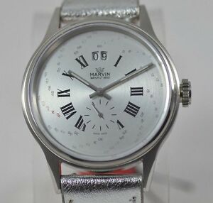 【送料無料】腕時計 メンズマービンスパイラルシルバースイス mens marvin m016133893 spiraling silver numerics date swiss made watch