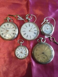 【貨物輸送無料】ウオッチ アンアルジャンマッシフクレーブポインシリンドレルビlot montres a gousset 4 en argent massif, poincon crabe, dont cylindre 8 rubis