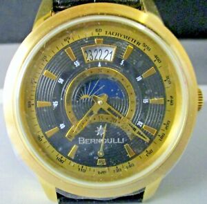 【貨物輸送無料】ウオッチ ケースメンズベルヌーイステンレスゴールドウォッチmens  bernoulli stainless steel automatic blue and gold watch with case cod