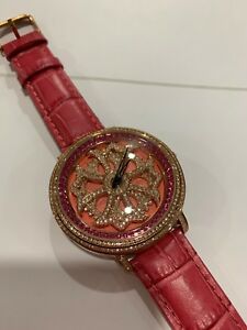 【貨物輸送無料】ウオッチ ピンククリスタルスピンウォッチストラップコレクターズアイテムincredible  pink crystal spin watch genuine leather strap collector’s item