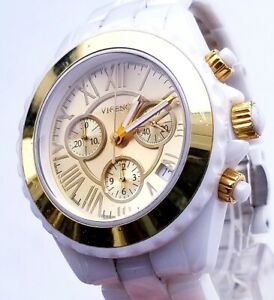 【貨物輸送無料】ウオッチ レアユニークベゼルrare,unique womens ceramic watch vicence chronograph 14k bezel