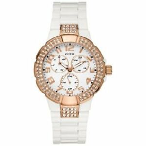 【貨物輸送無料】ウォッチ ブランドブレスレットローズゴールドウォッチbrand  authentic guess womens white bracelet rose gold watch ou13608l1t