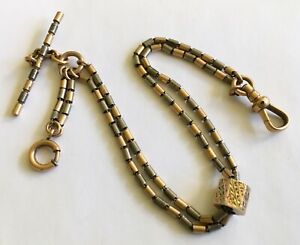 【貨物輸送無料】ウオッチ アンティークヴィンテージゴールドフィルドツートーンウォッチチェーンスライドantique vintage gold filled two tone watch chain amp; slide