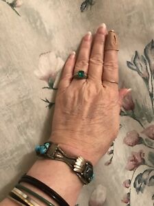 【送料無料】腕時計　ナバホスターリングターコイズウォッチカフrb navajo sterling turquoise watch cuff signed｜hokushin
