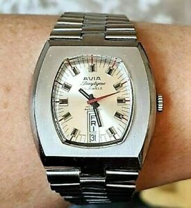 【送料無料】腕時計　スイスアビアブレスレットサービス1970s gents swiss ss avia automatic day date 25j bracelet watch fhf 905 serviced