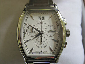 【送料無料】腕時計　フィリップクロノグラフステンレスphilip mans chronograph big date stainless steel watch bx 041