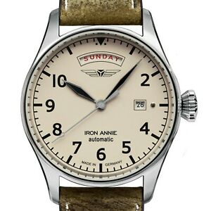 【貨物輸送無料】ウオッチ アイアンアニーパイロットウォッチベージュiron annie 51643 flight control pilotenuhr automatic beige tag datum 42 粍 neu