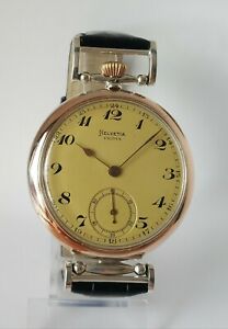 【送料無料】腕時計　ヘルヴェティアアンティークヴィンテージメンズソリッドシルバーケースhelvetia luxury antique 1910s vintage wristwatch mens gift, solid silver case