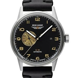 【貨物輸送無料】ウオッチ アイアンアニーエーデルシュタールブラックiron annie 53682 g38 automatic 24std edelstahl schwarz datum lederb 42 粍 neu