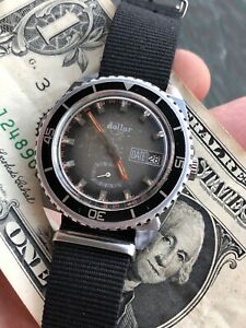【貨物輸送無料】ウオッチ ヴィンテージドルフランスメイドメンズダイバーニースパティナミリメートルvintage dollar french made mens diver watch nice patina 38粍