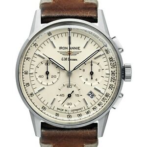 【貨物輸送無料】ウオッチ アイアンアニーデソーフリーガークロノグラフベージュiron annie 53765 g38 dessau fliegerchronograph stahl beige 42 粍 datum lederb