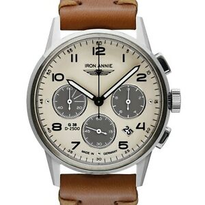 【貨物輸送無料】ウオッチ アイアンアニーフリーガークロノグラフベージュiron annie 53721 g38 d2500 fliegerchronograph stahl beige 42 粍 datum lederb