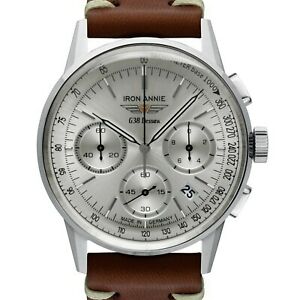 【貨物輸送無料】ウオッチ アイアンアニーデソーフリーガークロノグラフシルバーiron annie 53761 g38 dessau fliegerchronograph stahl silber 42粍 datum lederb