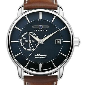 【貨物輸送無料】ウオッチ ツェッペリンzeppelin 84703 atlantic automatic 24hanzeige blau stahl 41 粍 date leder neu