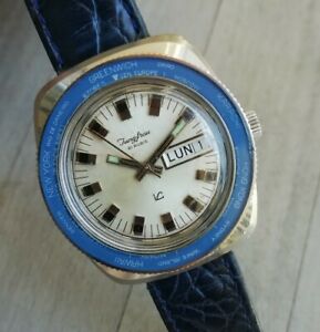 【貨物輸送無料】ウオッチ ビンテージヴァージンワールドタイムスイスベゼルキャリバーダイバーイータvintage jungfrau worldtime gmt automatic swiss bezel  caliber as no diver eta