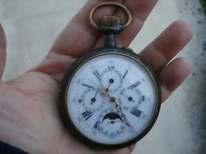 【貨物輸送無料】ウオッチ レアモントルグーセットフェーズドミリメートルrare montre a gousset regulateur phase de lune 65 粍