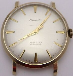 【貨物輸送無料】ウオッチ ヴィンテージニバダゴールドスイスvintage nivada 9コンピュータ断層撮影法 gold gents 21 jewel swiss gents wristwatch インチ working order