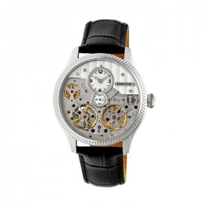 【貨物輸送無料】ウオッチ ヘリターウィンスロップメンズレザースケルトンウォッチシルバーheritor automatic winthrop mens leather skeleton watch  silver hr7301