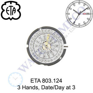 【送料無料】腕時計　ムーブメントスイスgenuine eta 804124 watch movement swiss 3 hands, dateday at 3