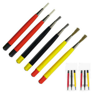 【送料無料】腕時計　スクラッチブラシセットペンタイプスチールブラスナイロンジュエラー6x scratch brush set pen type 5 steel brass nylon retractable bristles jewelers