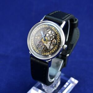 【貨物輸送無料】ウオッチ スケルトンウォッチポルジョットデラックスヴィンテージムーブメントwoman skeleton watch  poljot delux vintage movement  23 jewels  hand engraved