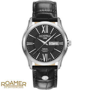 【貨物輸送無料】ウオッチ ローマーシルバーブラックレザーメンズウォッチroamer 960637 41 53 09 saturn ii automatik silber schwarz leder herren uhr neu