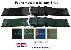 【送料無料】腕時計　ミックスmilitary army watch strap leather fabric mix 18mm 20mm colour choices