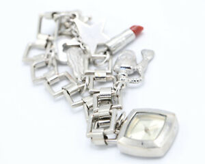 【送料無料】腕時計　ヴィンテージシルバートーンチャームブレスレットウォッチバッテリーvintage 1980s silver tone charm bracelet watch, battery