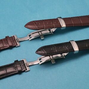 【送料無料】腕時計　クロコエンボスレザーウォッチストラッププッシュボタンクラスプcroco embossed leather watch strap with push button deployant clasp 19mm 21mm