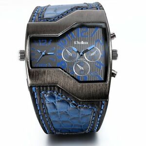 【送料無料】腕時計　デュアルタイムゾーンクォーツウォッチレザースポーツメンoulm military army dual time zones movements quartz watch leather sports mens