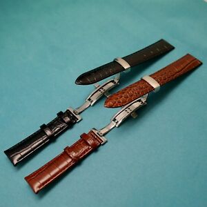 【送料無料】腕時計　クラスプレザーウォッチストラップgenuine leather watch strap with butterfly deployant clasp for all 18 19 20 21