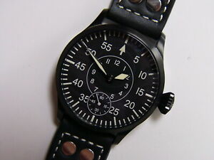 【送料無料】腕時計　カスタムメイドコーティングハンドパイロットオブザーバースイスw3 41mm custom made pvd coated hand pilot observer decorated swiss eta 64981｜hokushin