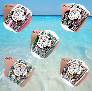 【送料無料】腕時計　モントレフェムプランタンストラスツアークワールダイムドレパイルmontre femme printemps strass 3 tours look cuir daim dore 1 pile kdo v02