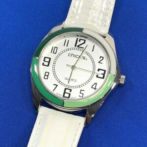 【送料無料】腕時計　チコクォーツマルチグリーンホワイトレザーストラップウォッチタグ womens chicos quartz multi green amp; white leather strap watch w tags 59
