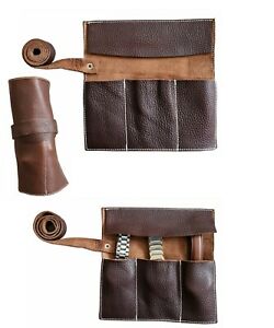 【送料無料】腕時計　ジェニウネレザーナチュラルダークブラウンウォッチロールフォートラベルストレージgeniune leather natural dark brown watch roll for travel amp; storage gift for him