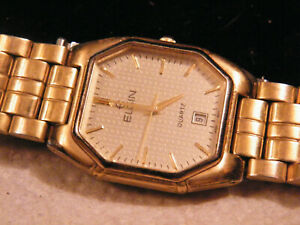【貨物輸送無料】ウォッチ ニースエルギンクォーツマンバッテリーvery nice elgin quartz mans wristwatch w date lightly worn, needs battery 腕時計-男女兼用腕時計