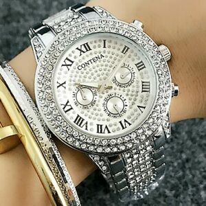 【貨物輸送無料】ウォッチ relogio feminino contena luxury top brand stainless full steel silver bling 男女兼用腕時計-腕時計