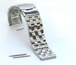 【送料無料】腕時計　ヘビーソリッドステンレススチールブレスレットポリッシュミラーheavy 24mm solid 316l stainless steel watch bracelet all polished mirror finish｜hokushin