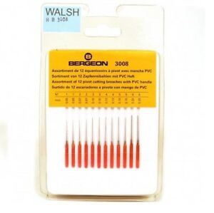 【貨物輸送無料】ウオッチ ベルゲオンピボットカッティングブローチセットbergeon 3008 assortment set of 12 pivot cutting broaches 005粍  020粍 ヘモグロビン3008