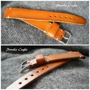 【貨物輸送無料】ウオッチ ハンドメイドライトブラウンレザーベージュステッチ22粍 handmade watch strap genuine leatherlight brown leather beige stitches