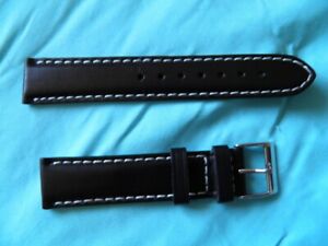 【送料無料】腕時計　アピスブレスレットノワールビッグクチュールブランシュ17 mm epais et solide bracelet cuir de veau noir grosse couture blanche ou 16 mm 14,785円